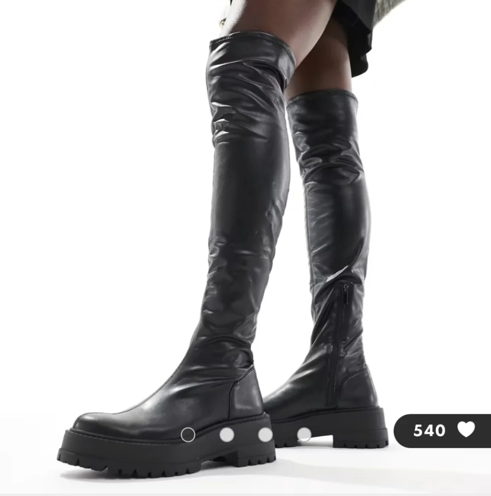 ASOS Stradivarius Black Over-the-Knee Stretch Boots Vegan Lug Goth 38 7.5/8